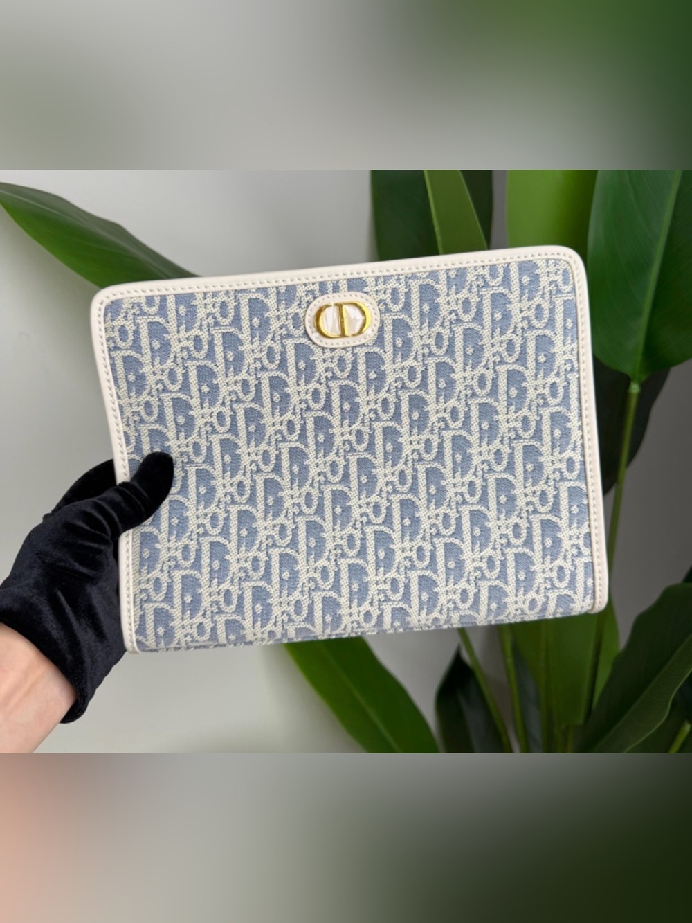 Blue and Cream Monogram Pouch - Picture 2 of 6